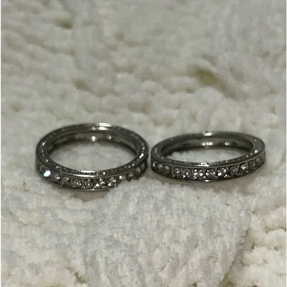 2 Stainless Steel Rhinestone Band Rings - Picture 3 of 4